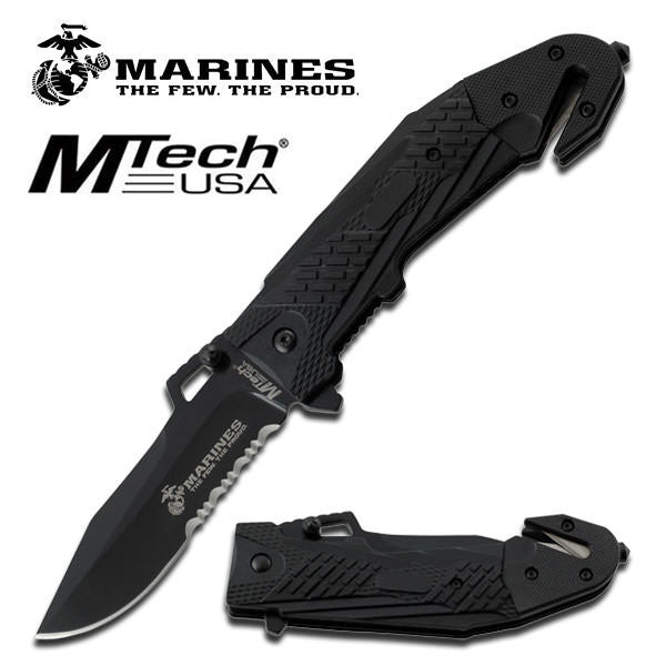 MTech USA US Marines All Black Spring Assisted Knife - Tophatter's Army Products & Self Defense Collectible Weapons - Tophatter Daily Deals